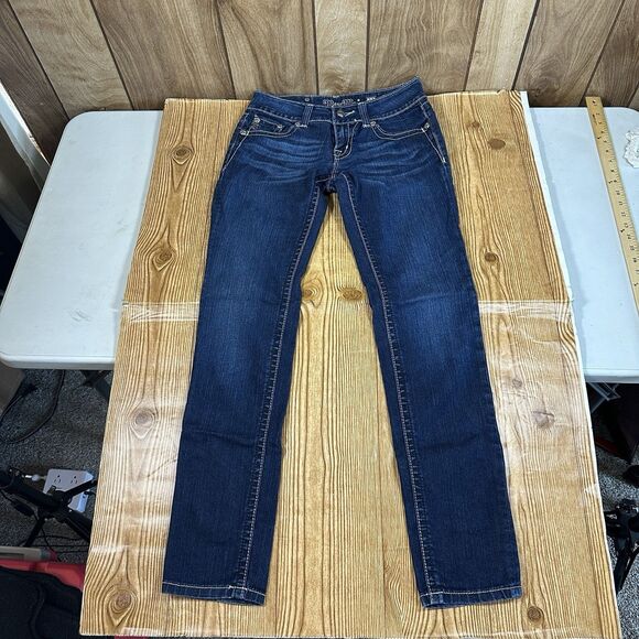 Miss Me Jeans Women’s 27 Blue Skinny JP46565 Sequence Embroidered Flap Pockets - Picture 12 of 16